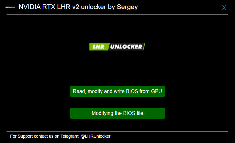 برنامه NVIDIA RTX LHR BIOS v2 Unlocker