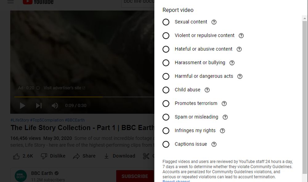 گزارش ویدیو در یوتیوب
