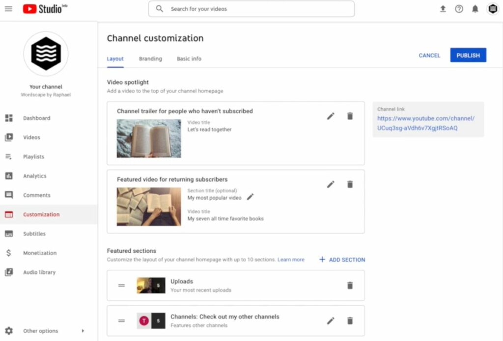 سفارشی سازی کانال در یوتیوب